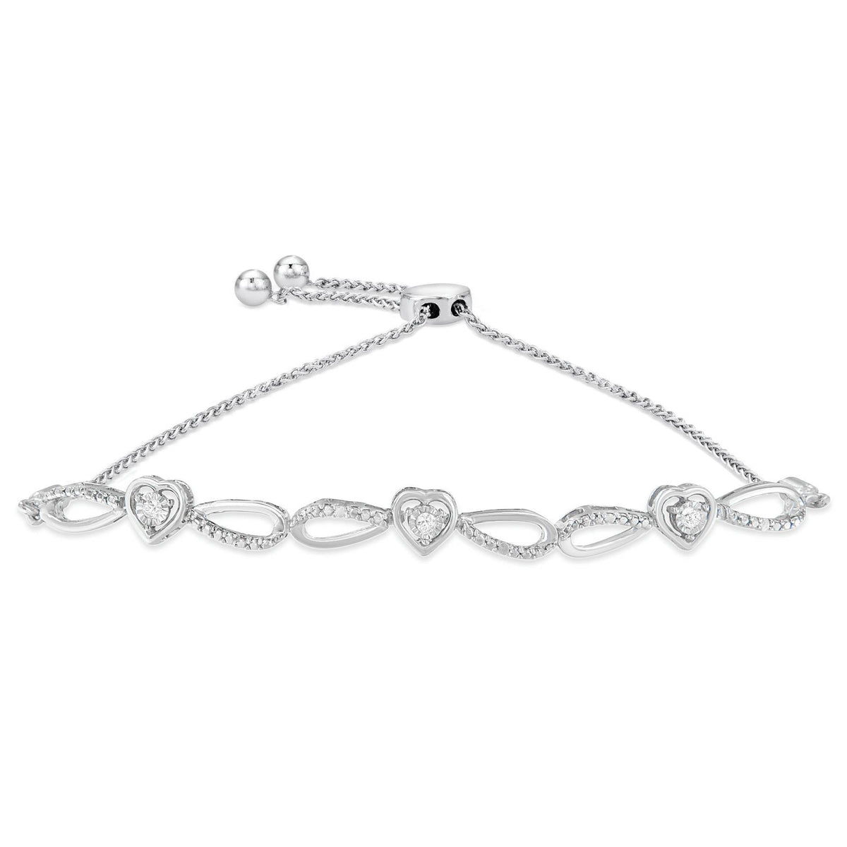 .925 Sterling Silver Diamond Accent Heart and Infinity 4â€-10â€ Adjustable Bolo Bracelet (I-J Color, I3 Clarity)
