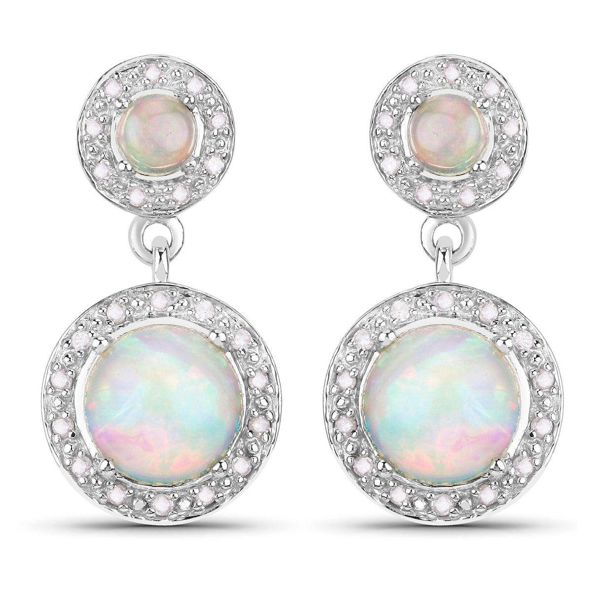2.27 Carat Genuine Ethiopian Opal and White Diamond .925 Sterling Silver Earrings