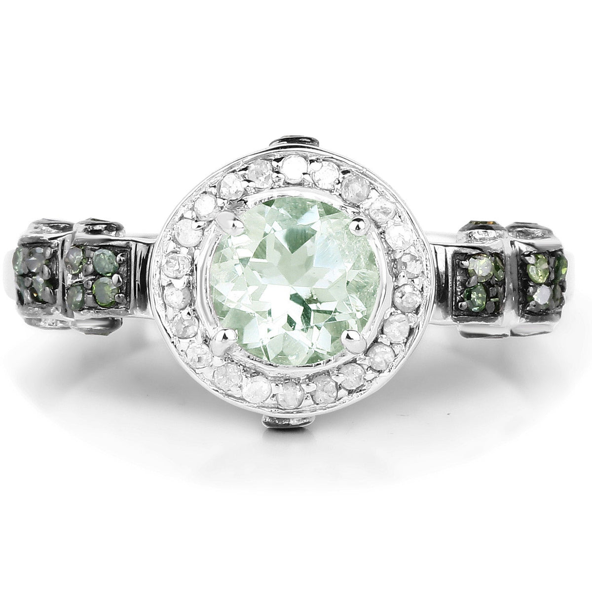 1.07 Carat Genuine Green Amethyst, Green Diamond and White Diamond .925 Sterling Silver Ring