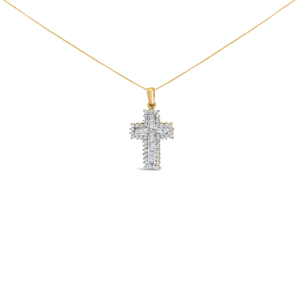 14K Yellow Gold 2.0 Cttw Multi-Row Diamond Cross Pendant Necklace