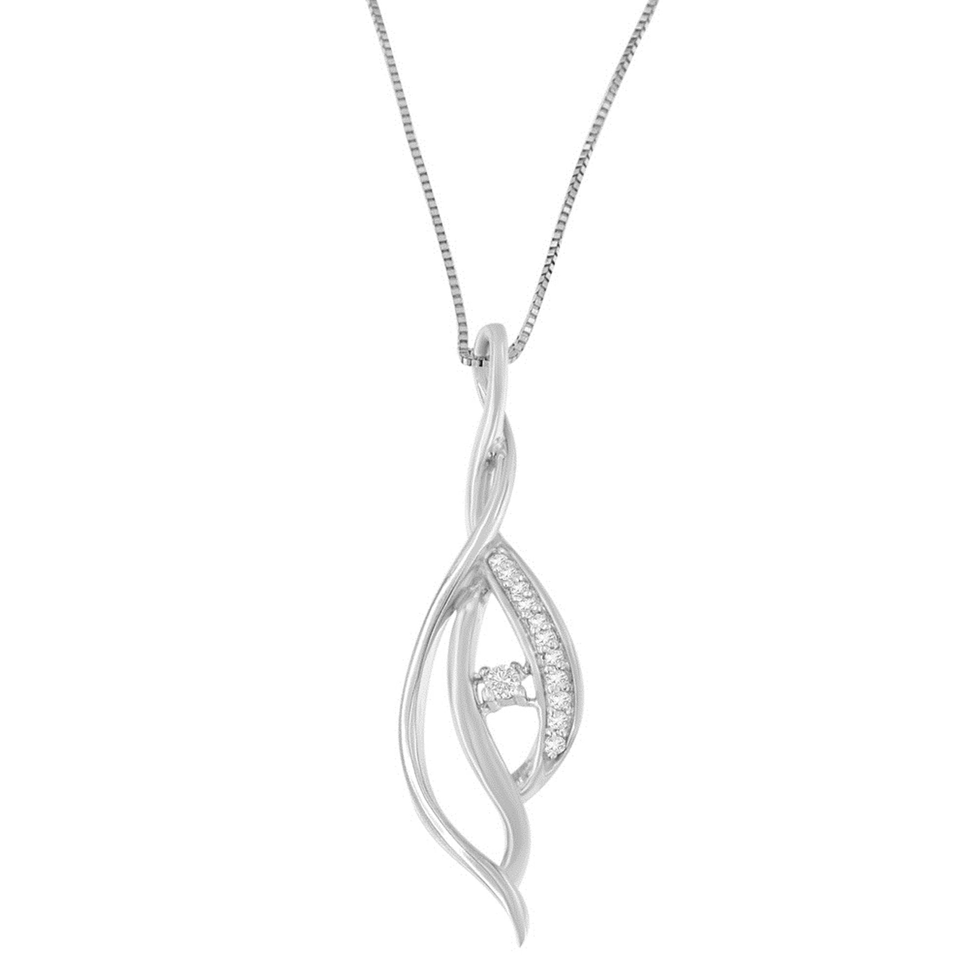Espira 10K White Gold Round Diamond Accented Open Cascade Twist 18" Pendant Necklace (1/10 Cttw, J-K Color, I1-I2 Clarity)