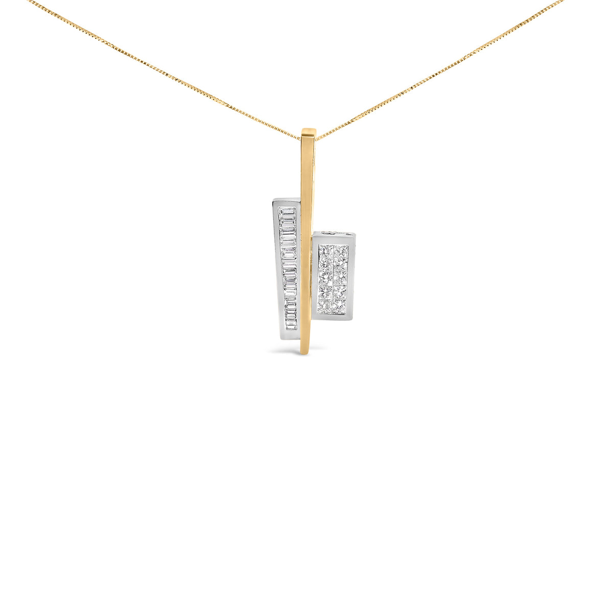 18K Yellow and White Gold 1 7/8 Cttw Princess Baguette Diamond Key Shaped 18" Pendant Necklace (H-I Color, SI1-SI2 Clarity)