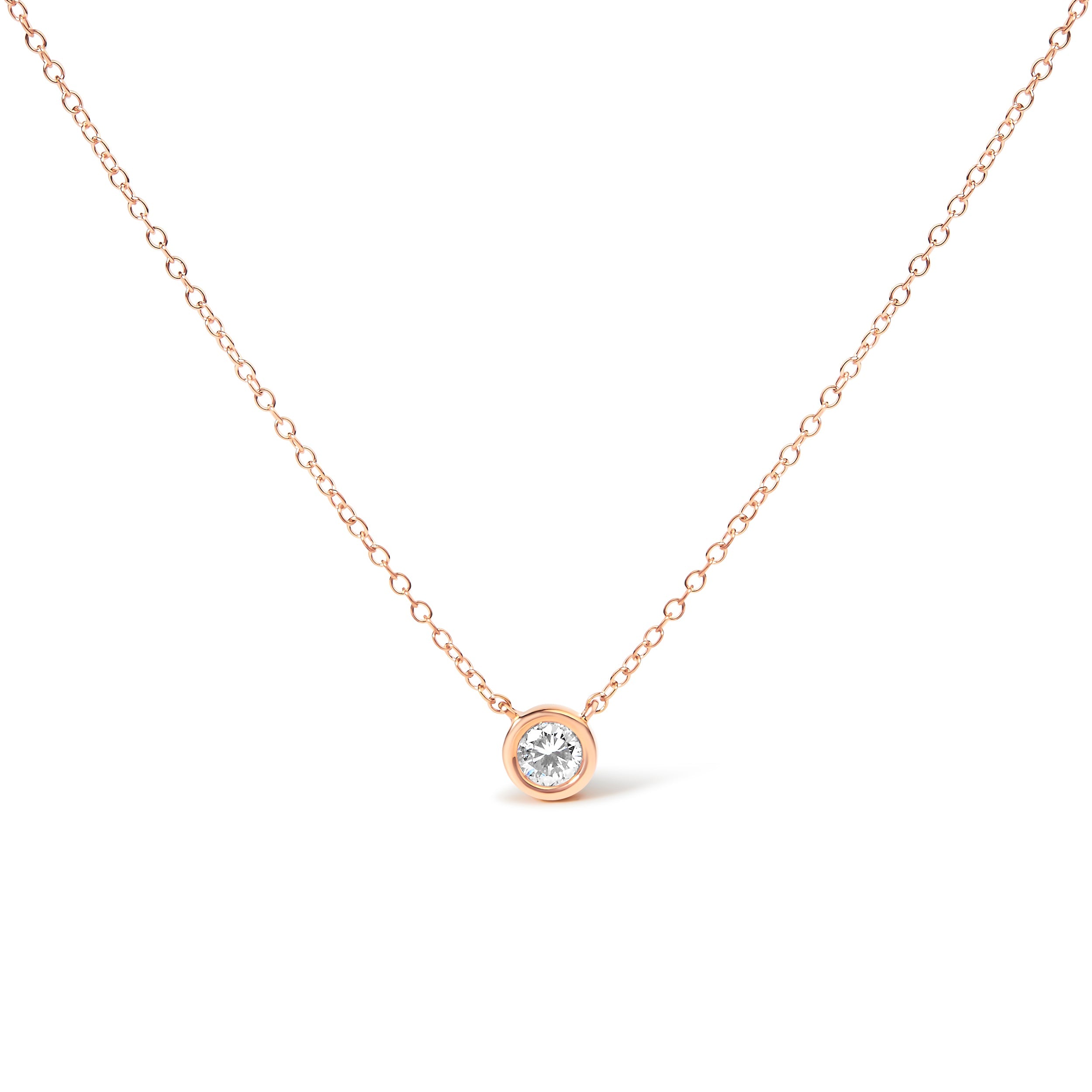 10K Rose Gold 1/3 Carat Round Brilliant-Cut Diamond Modern Bezel-Set Solitaire 16"-18" Pendant Necklace (H-I Color, SI2-I1 Clarity)