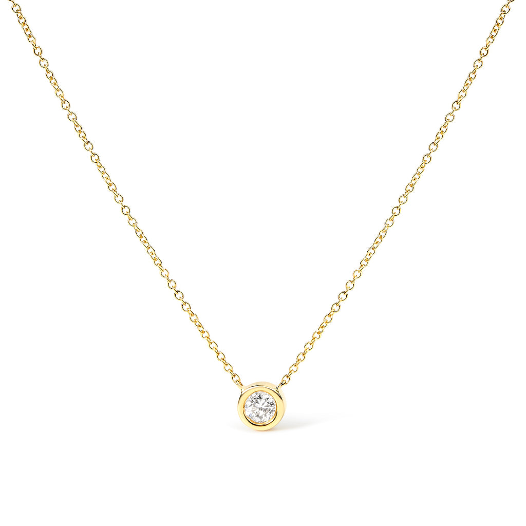 10K Yellow Gold 1/3 Carat Round Brilliant-Cut Diamond Modern Bezel-Set Solitaire 16"-18" Pendant Necklace (H-I Color, SI2-I1 Clarity)