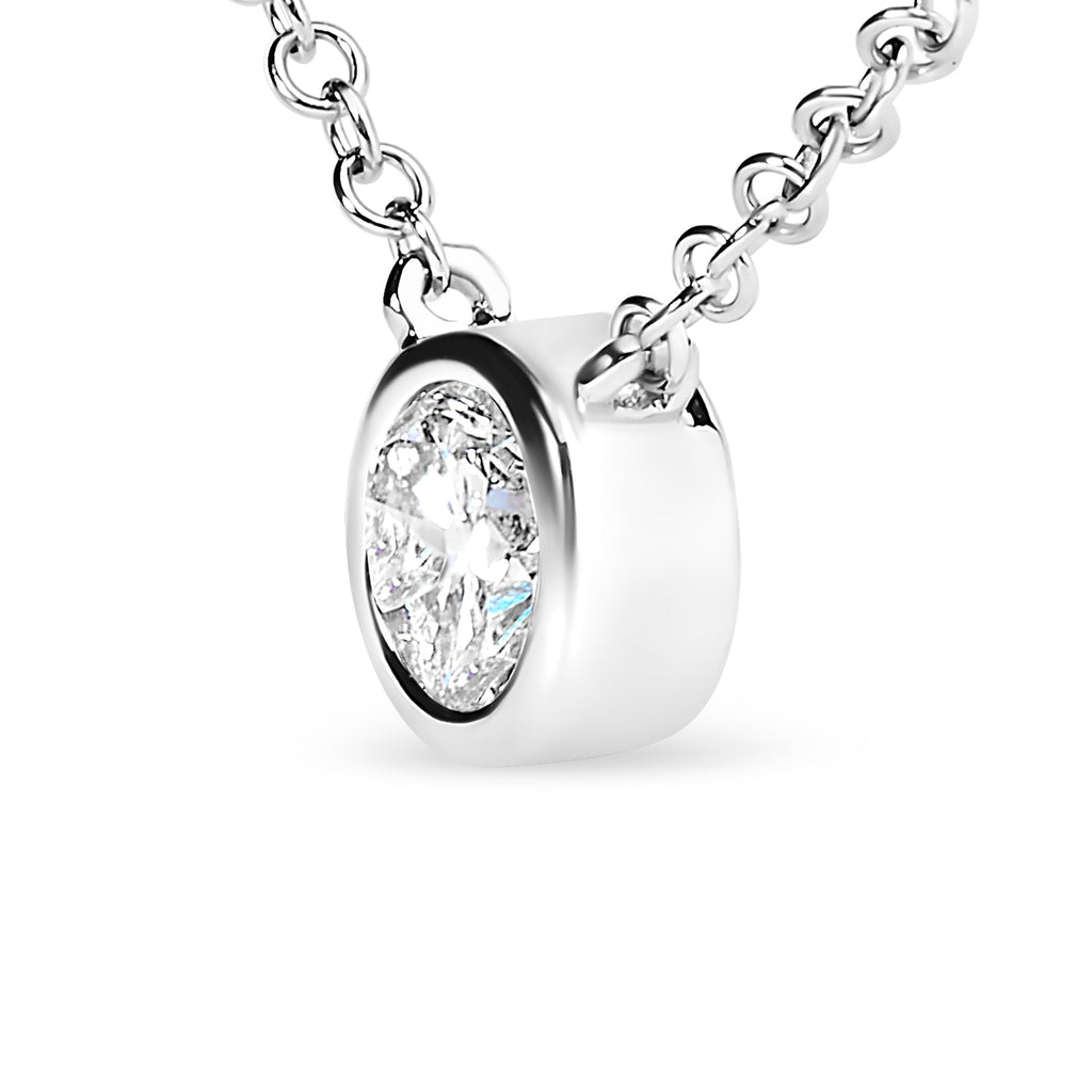 14K White Gold 1/2 Cttw Lab Grown Diamond Modern Bezel-Set Solitaire 16"-18" Pendant Necklace (F-G Color, VS2-SI1 Clarity)