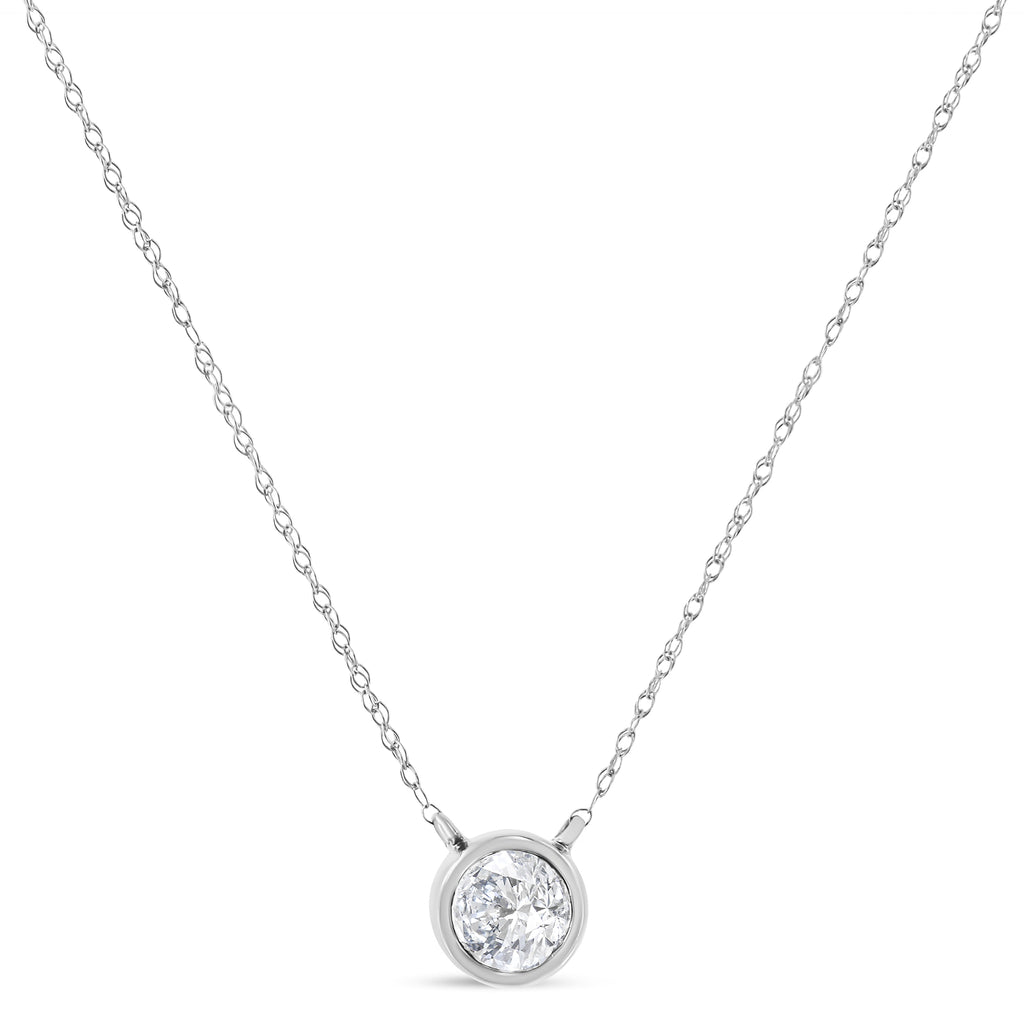 14K White Gold 1/2 Cttw Lab Grown Diamond Modern Bezel-Set Solitaire 16"-18" Pendant Necklace (F-G Color, VS2-SI1 Clarity)