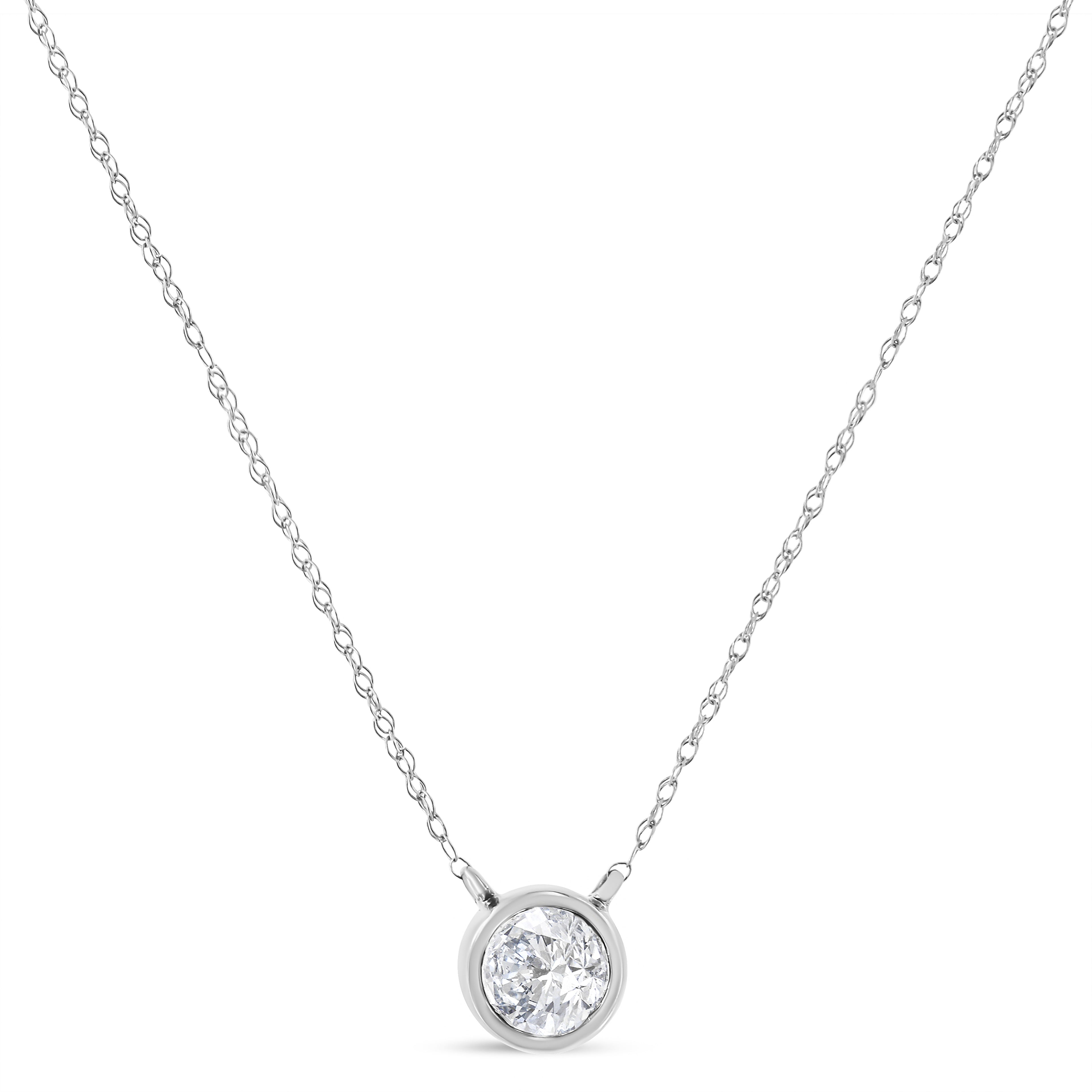 14K White Gold 1/2 Cttw Lab Grown Diamond Modern Bezel-Set Solitaire 16"-18" Pendant Necklace (F-G Color, VS2-SI1 Clarity)