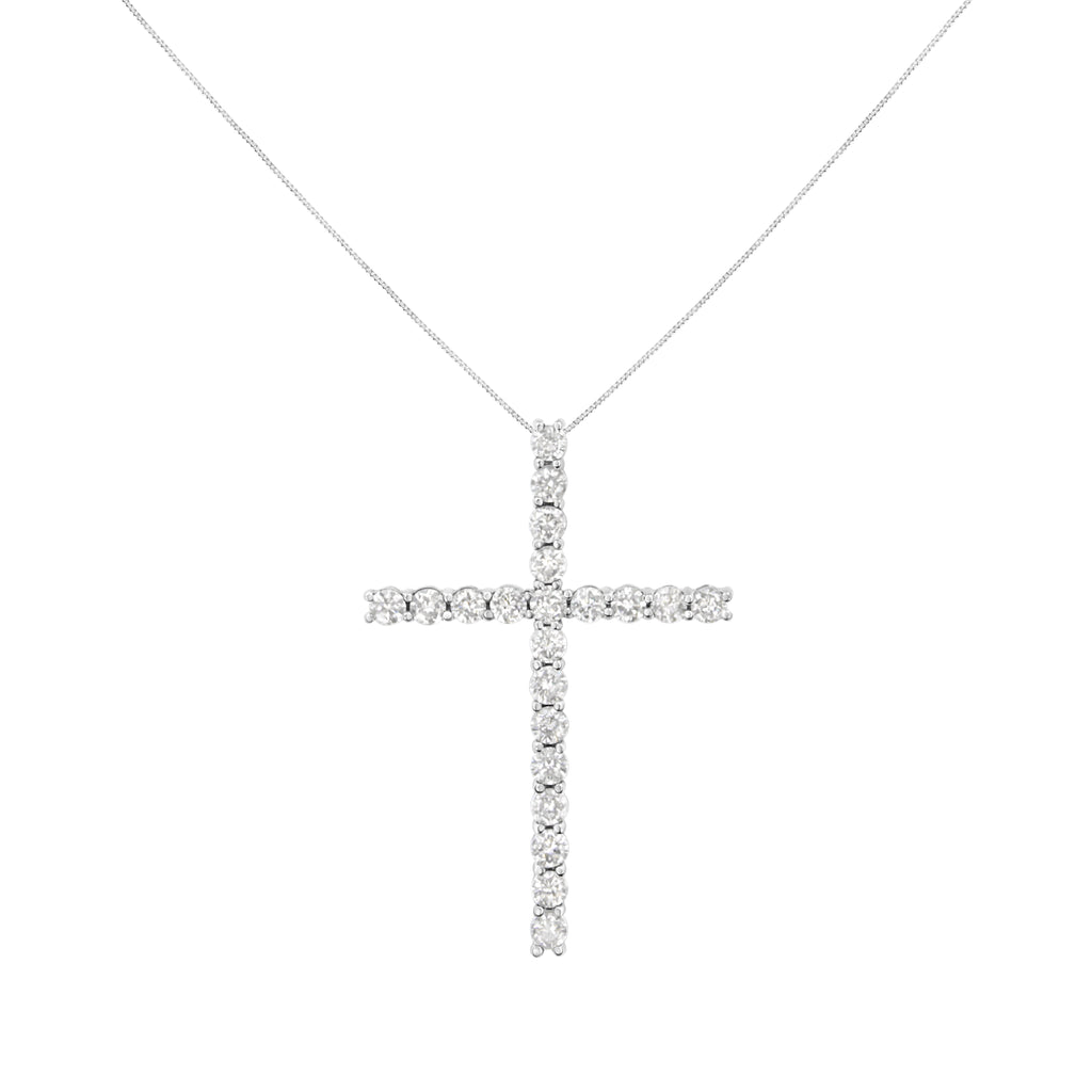 .925 Sterling Silver 4.0 Cttw Diamond 2-1/4" Cross Pendant with Box Chain Necklace (I-J Color, I1-I2 Clarity) - 18"