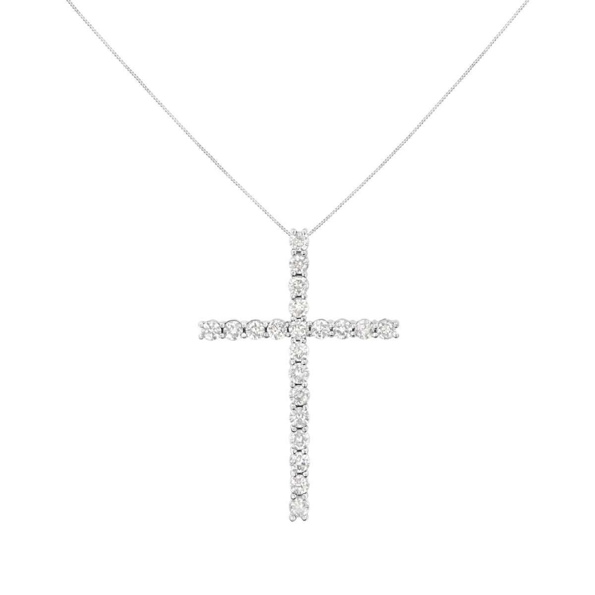 .925 Sterling Silver 4.0 Cttw Diamond 2-1/4" Cross Pendant with Box Chain Necklace (I-J Color, I1-I2 Clarity) - 18"