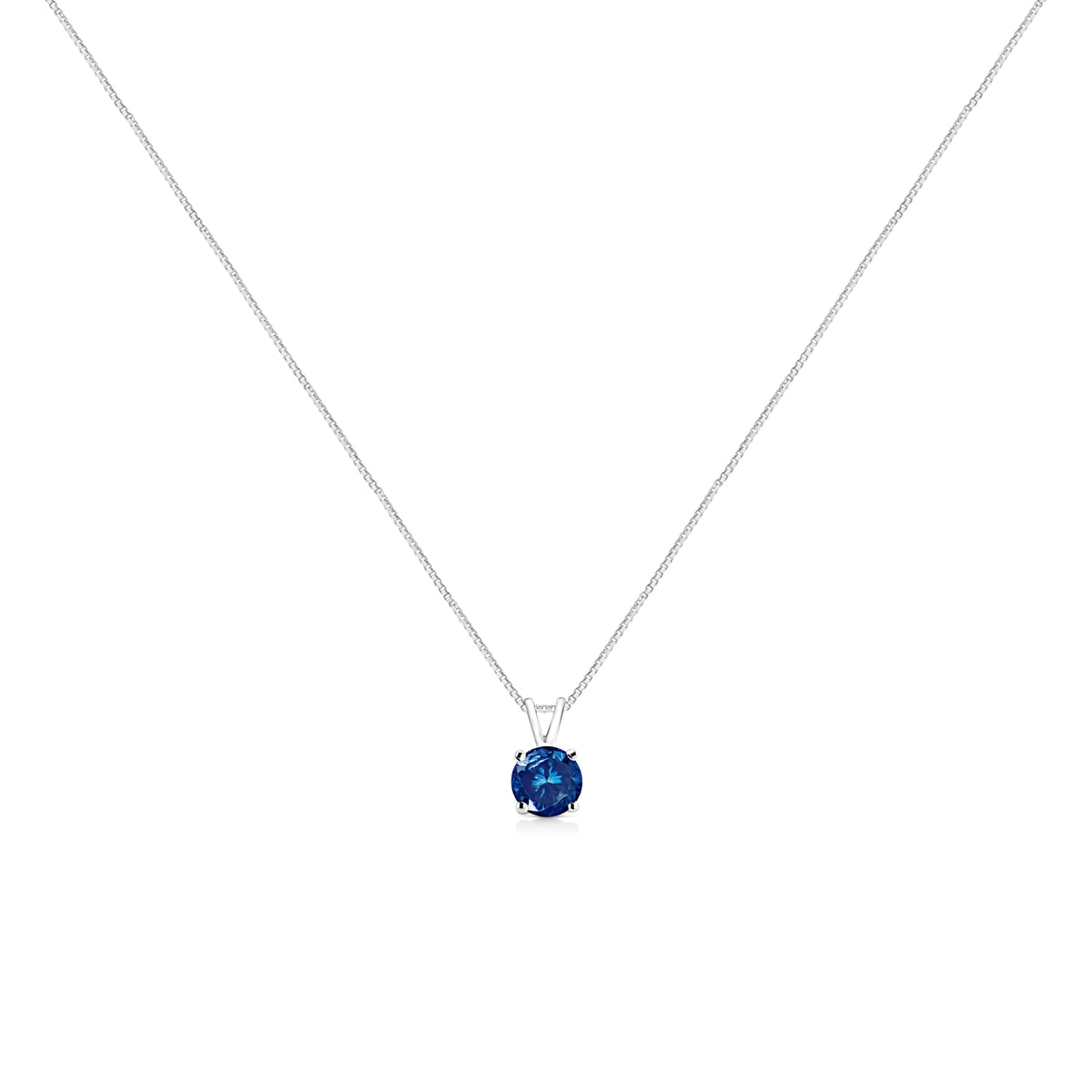 10K White Gold 1/4 Cttw Round Brilliant Cut Lab Grown Blue Diamond 4-Prong Solitaire Pendant Necklace (Blue Color, VS2-SI1 Clarity) - 18"