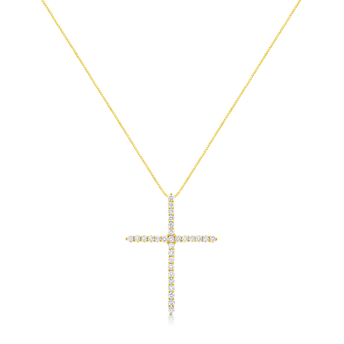 10K Yellow Gold Plated .925 Sterling Silver 3.0 Cttw Prong-Set Round Brilliant Cut Diamond Cross 18" Pendant Necklace (J-K Color, I1-I2 Clarity)