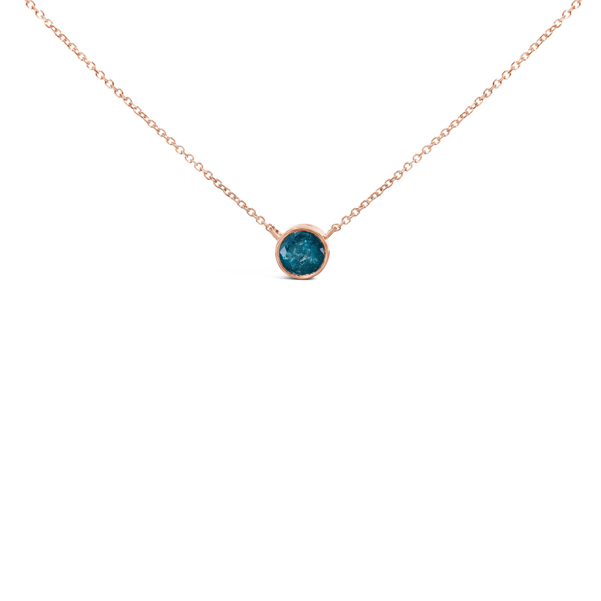14K Rose Gold 2.0 Cttw Bezel Set Blue Diamond Solitaire Pendant Necklace  - 18" Inches