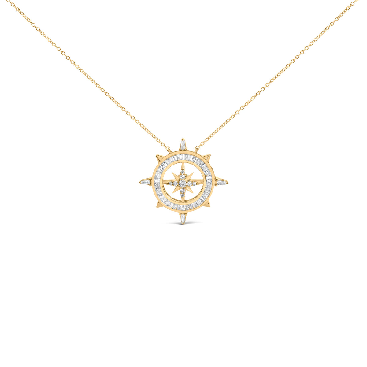 14K Yellow Gold Plated Sterling Silver 1.0 Cttw Diamond Compass Pendant Necklace