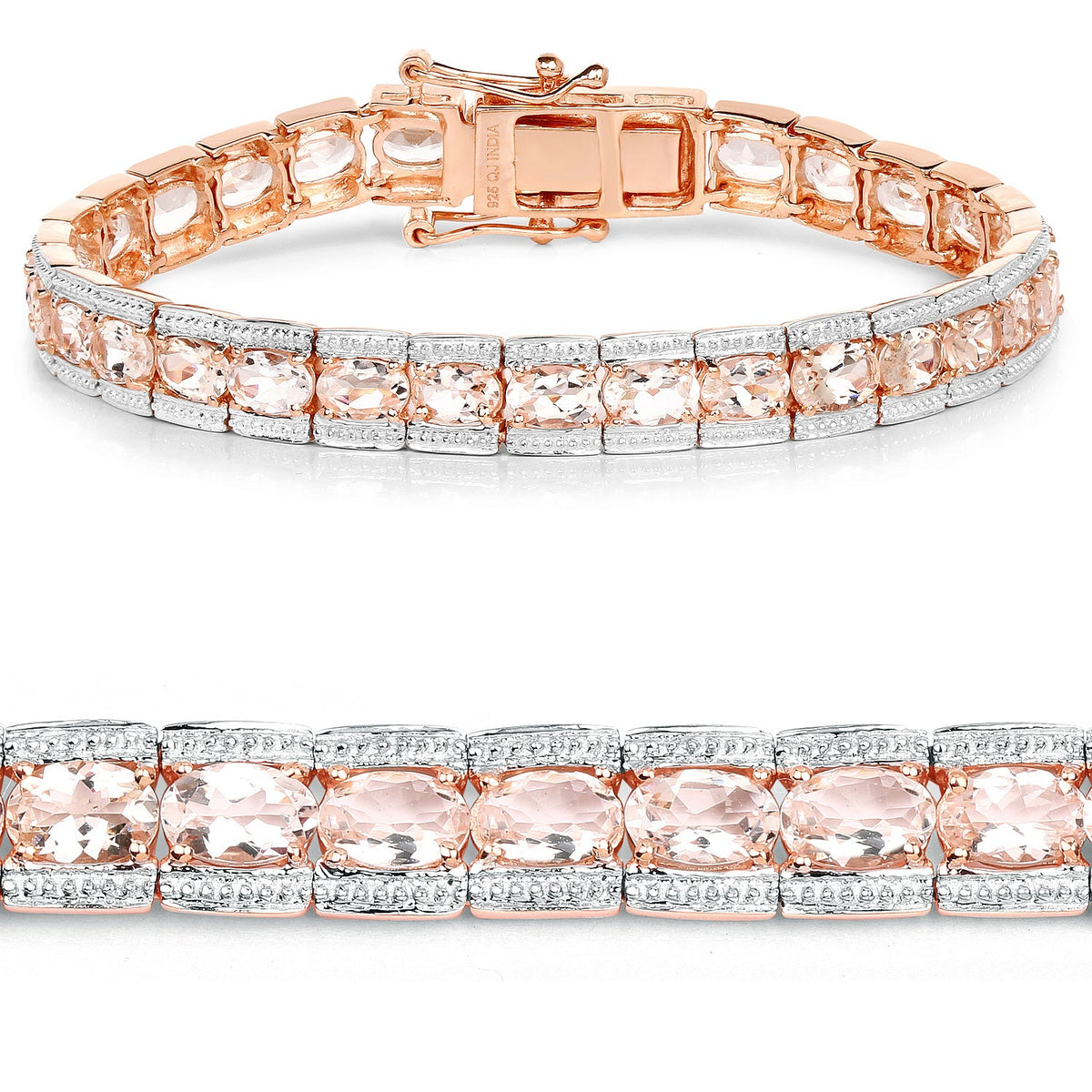 18K Rose Gold Plated 11.60 Carat Genuine Morganite .925 Sterling Silver Bracelet