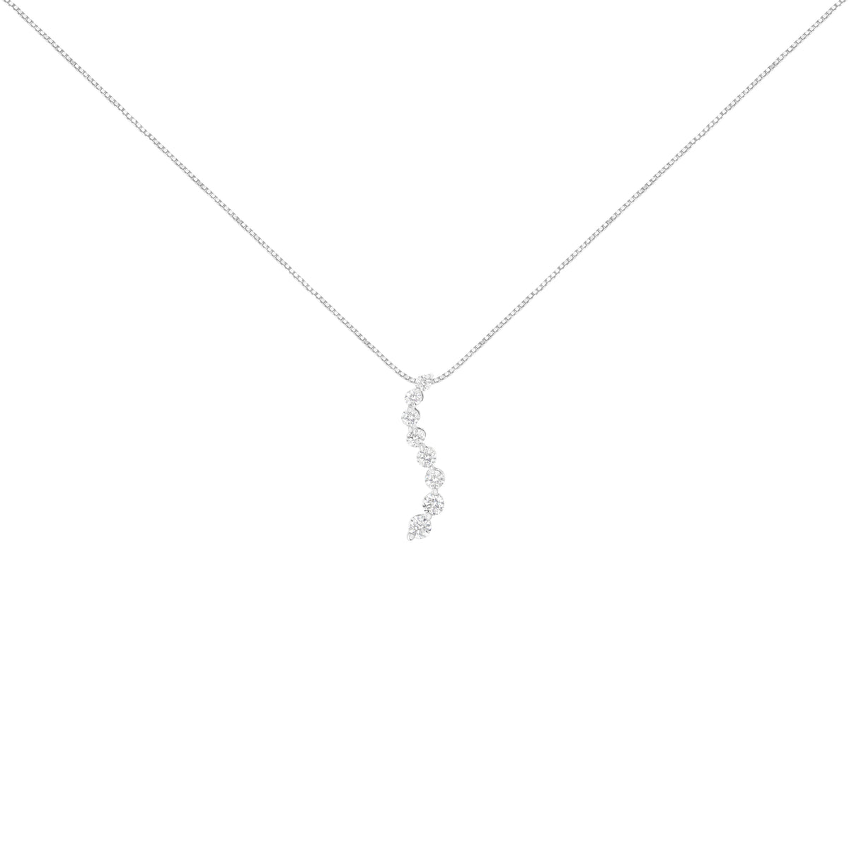 AGS Certified 14k White Gold 3.0 Cttw Baguette and Brilliant Round-Cut Diamond Journey 18" Pendant Necklace (K-L Color, I1-I2 Clarity)