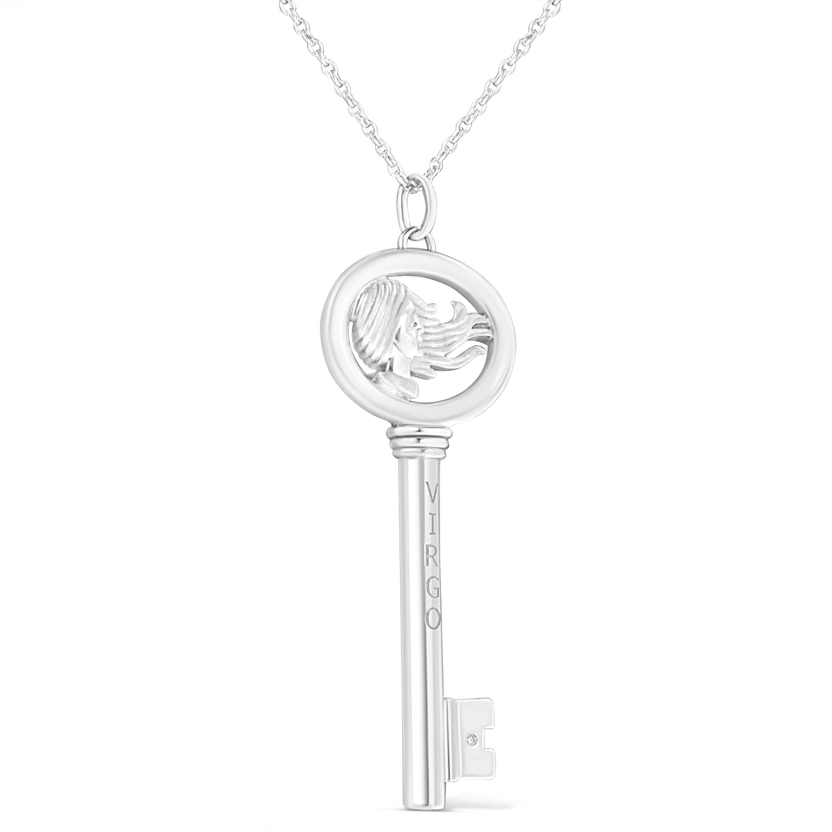 .925 Sterling Silver Diamond Accent Virgo Zodiac Key 18" Pendant Necklace (K-L Color, I1-I2 Clarity)