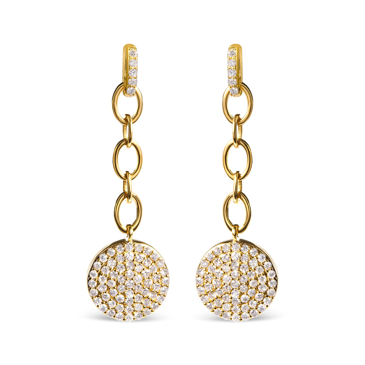 18K Yellow Gold Plated .925 Sterling Silver 1.0 Cttw Diamond Composite Cluster Dangle Chain Earrings (I-J Color, I1-I2 Clarity)