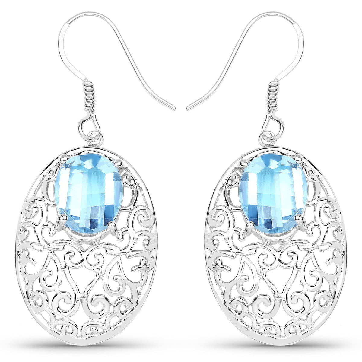 10.72 Carat Genuine Blue Topaz .925 Sterling Silver Earrings