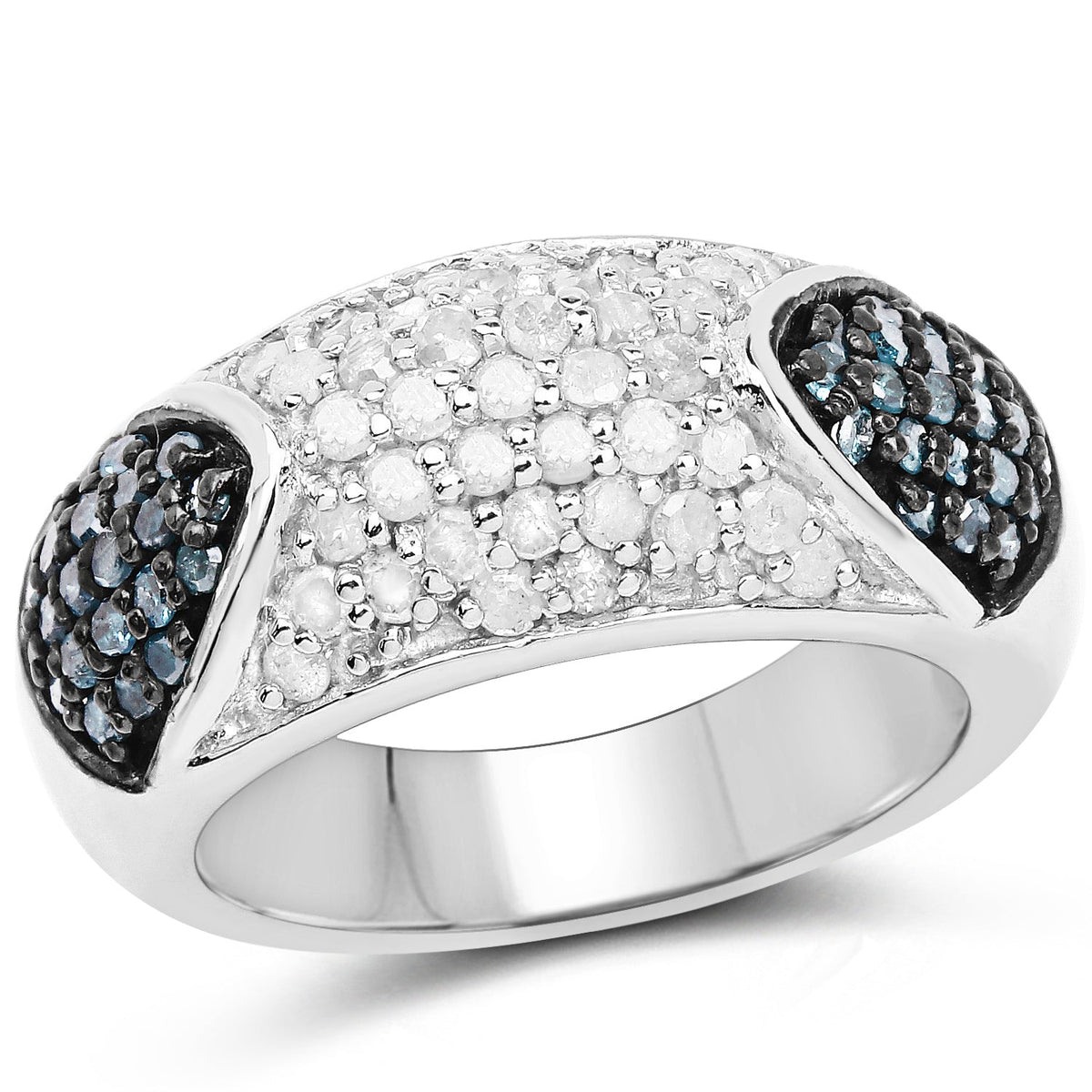 0.94 Carat Genuine Blue Diamond and White Diamond .925 Sterling Silver Ring
