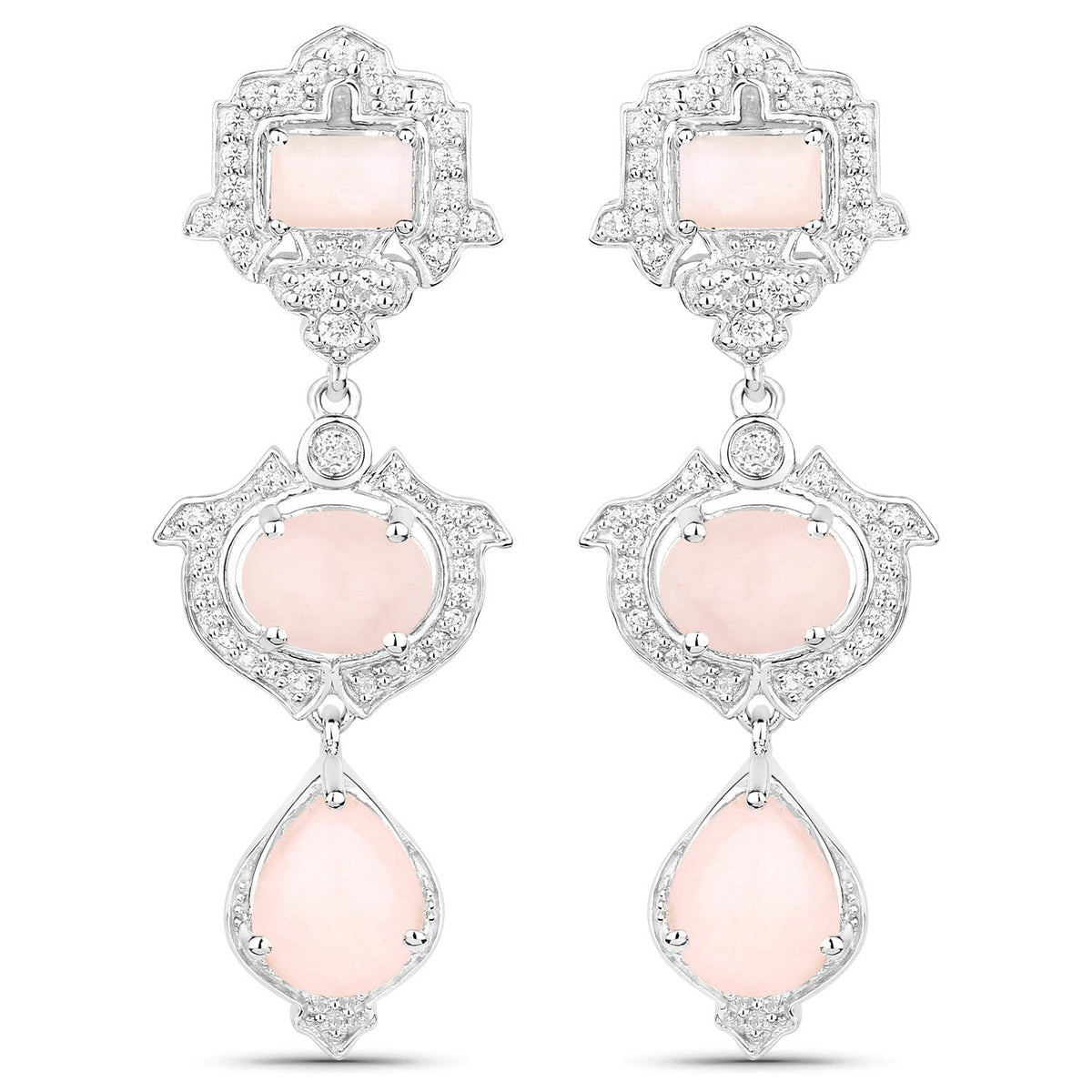 6.97 Carat Genuine Pink Opal and White Topaz .925 Sterling Silver Earrings