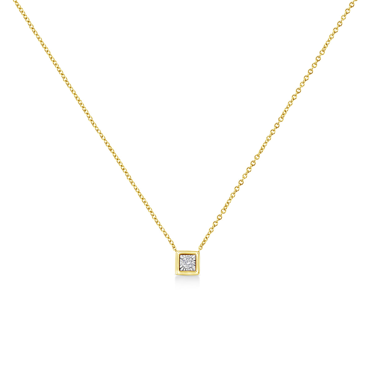 10K Yellow Gold Plated .925 Sterling Silver 1/10 Cttw Miracle Set Round Diamond Square Box Shape 18" Pendant Necklace (K-L Color, I2-I3 Clarity)