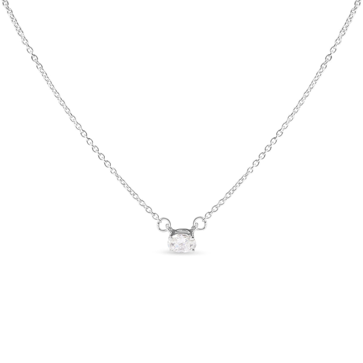14K White Gold 1/4 Cttw Lab Grown Oval Solitaire Diamond East West 18" Pendant Necklace (G-H Color, VS2-SI1 Clarity)