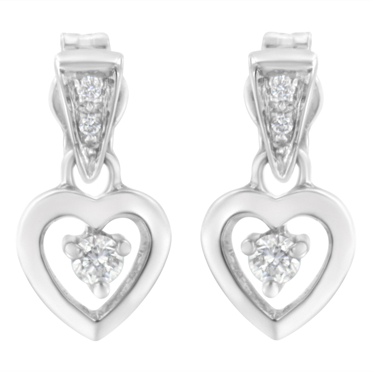14K White Gold 1/6 Cttw Diamond Dangle Heart Stud Earrings (H-I, SI2-I1)