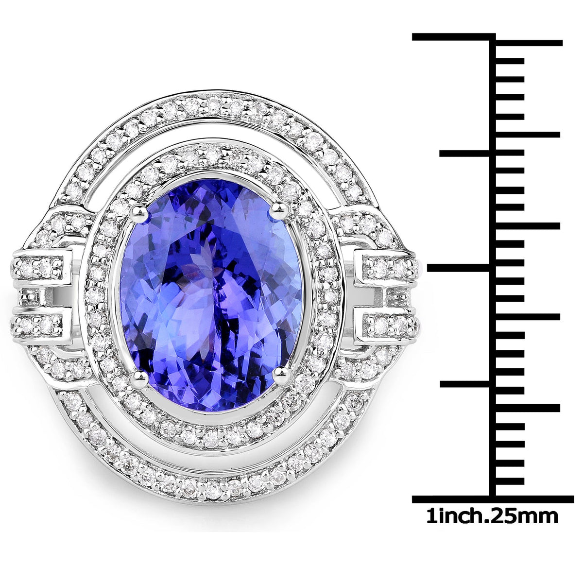 14K White Gold 6.83 Carat Genuine Tanzanite and White Diamond Ring