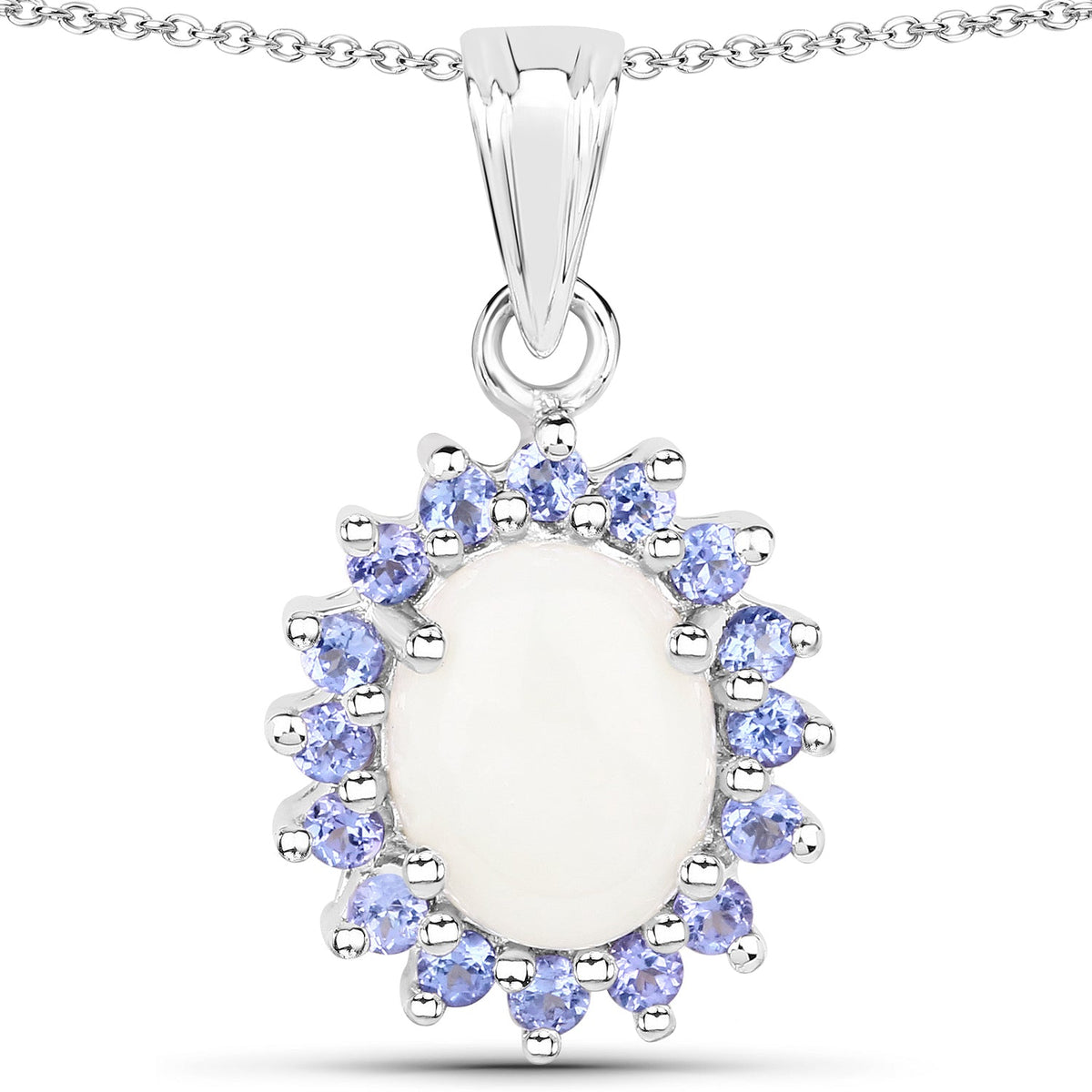 2.26 Carat Genuine Opal and Tanzanite .925 Sterling Silver Pendant