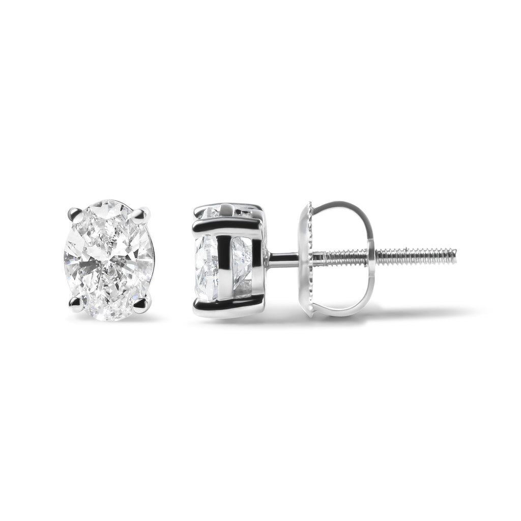 14K White Gold 3/4 Cttw Oval Shape Lab Grown Diamond Solitaire Stud Earrings (F-G Color, VS1-VS2 Clarity)