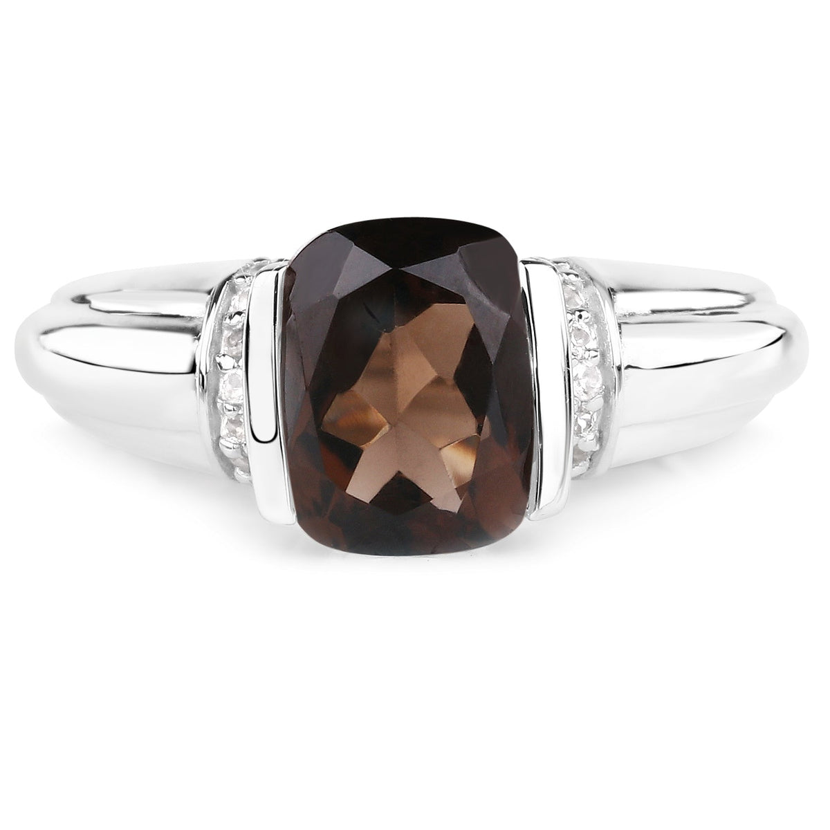 2.03 Carat Genuine Smoky Quartz & White Topaz .925 Sterling Silver Ring