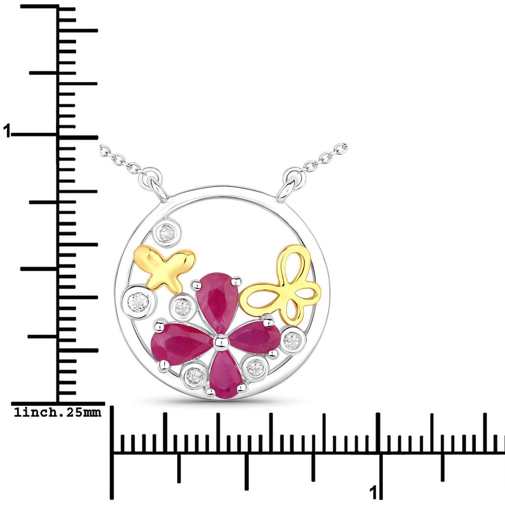 1.47 Carat Genuine Ruby and White Topaz .925 Sterling Silver Pendant