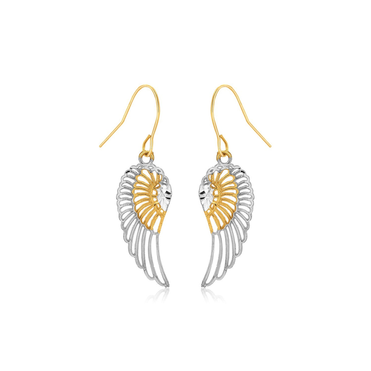 Two-Tone Wing Drop Earrings in 10K Gold
