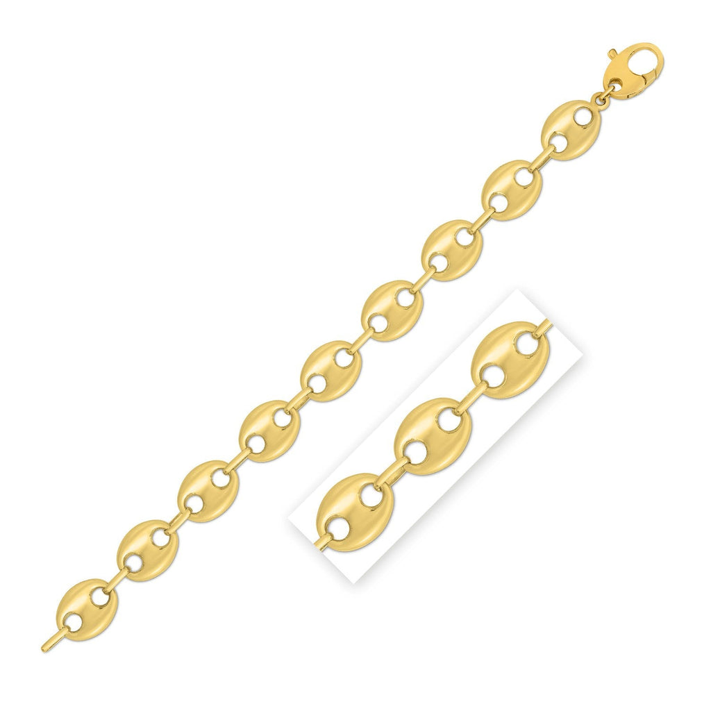 14k Yellow Gold High Polish Lite Puffed Mariner Link Bracelet (15 mm)
