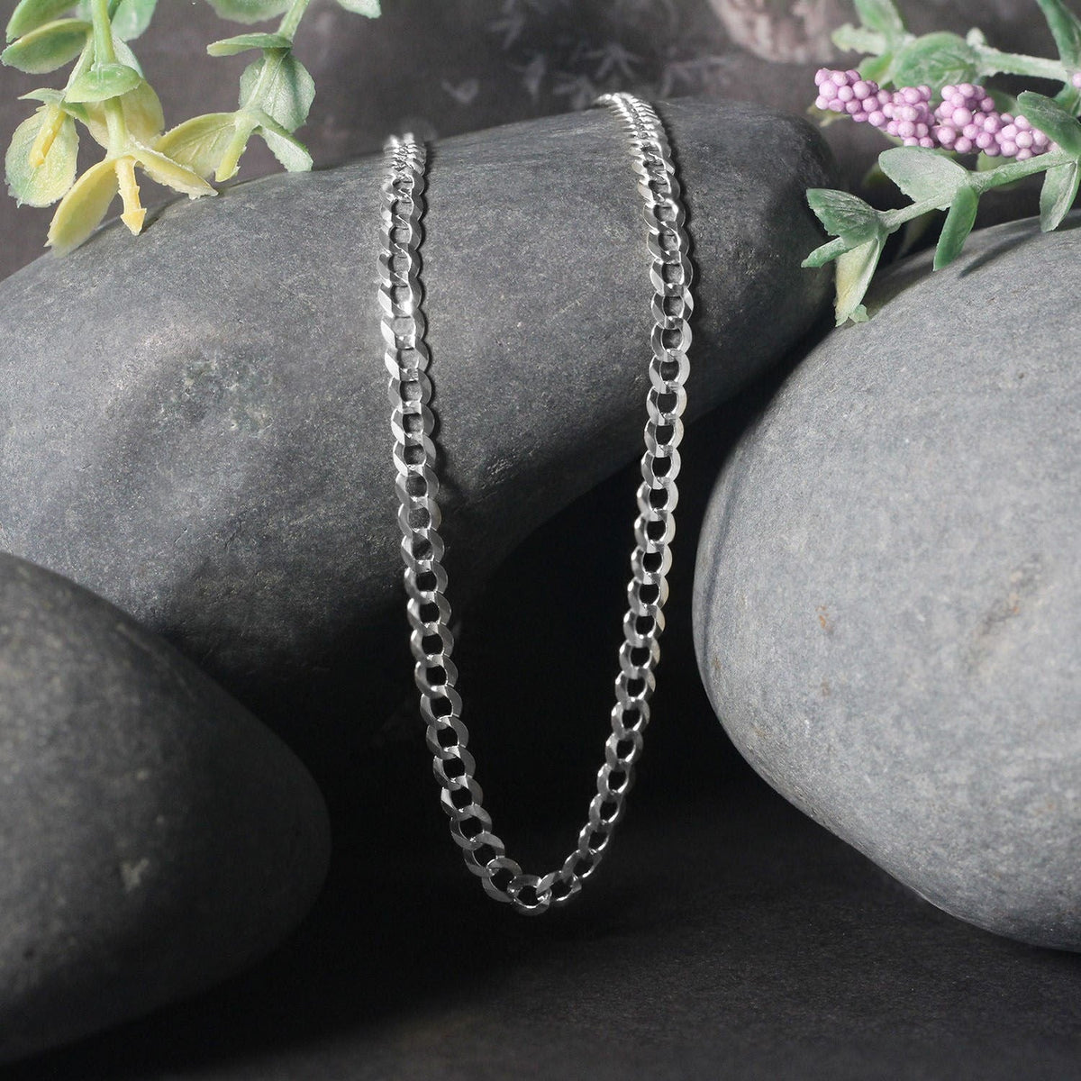 3.6mm 14k White Gold Solid Curb Chain