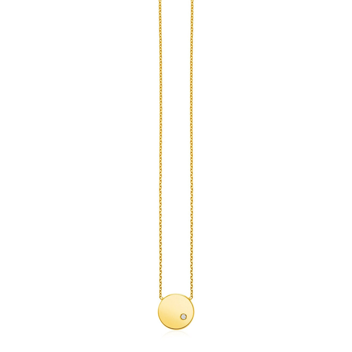 14k Yellow Gold Necklace with Polished Round Pendant with Diamond
