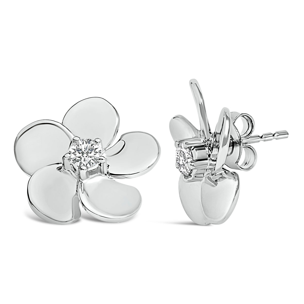 10K White Gold 1/3 Cttw Lab Grown Diamond Flower Petal Stud Earrings