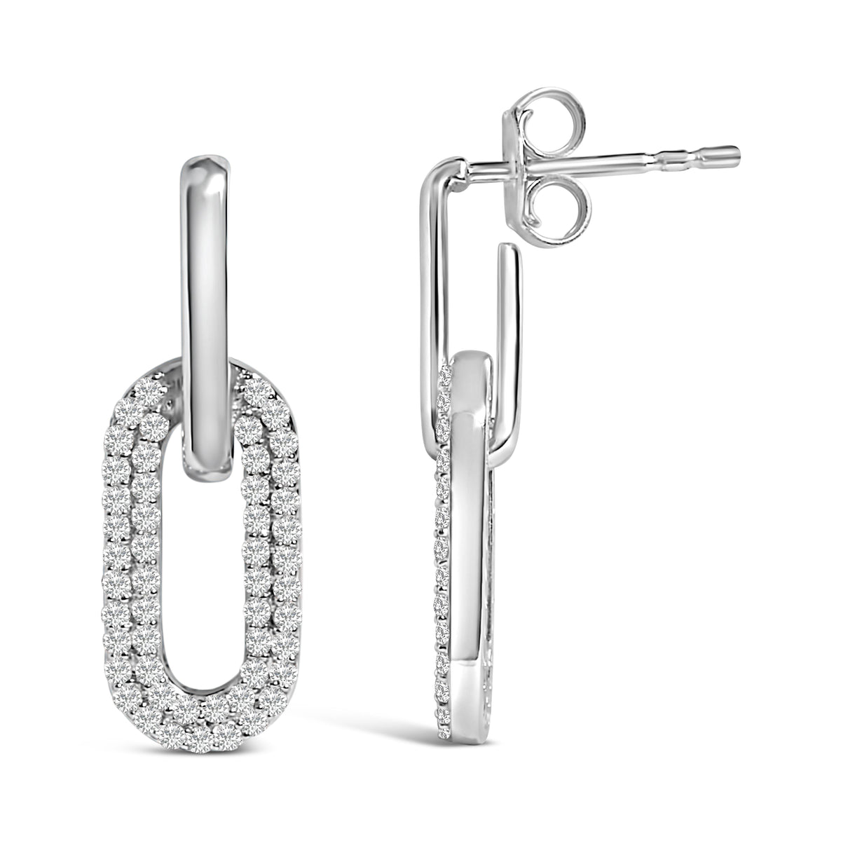 10K White Gold 1/2 Cttw Lab Grown Diamond Dangling Paperclip Drop Earrings