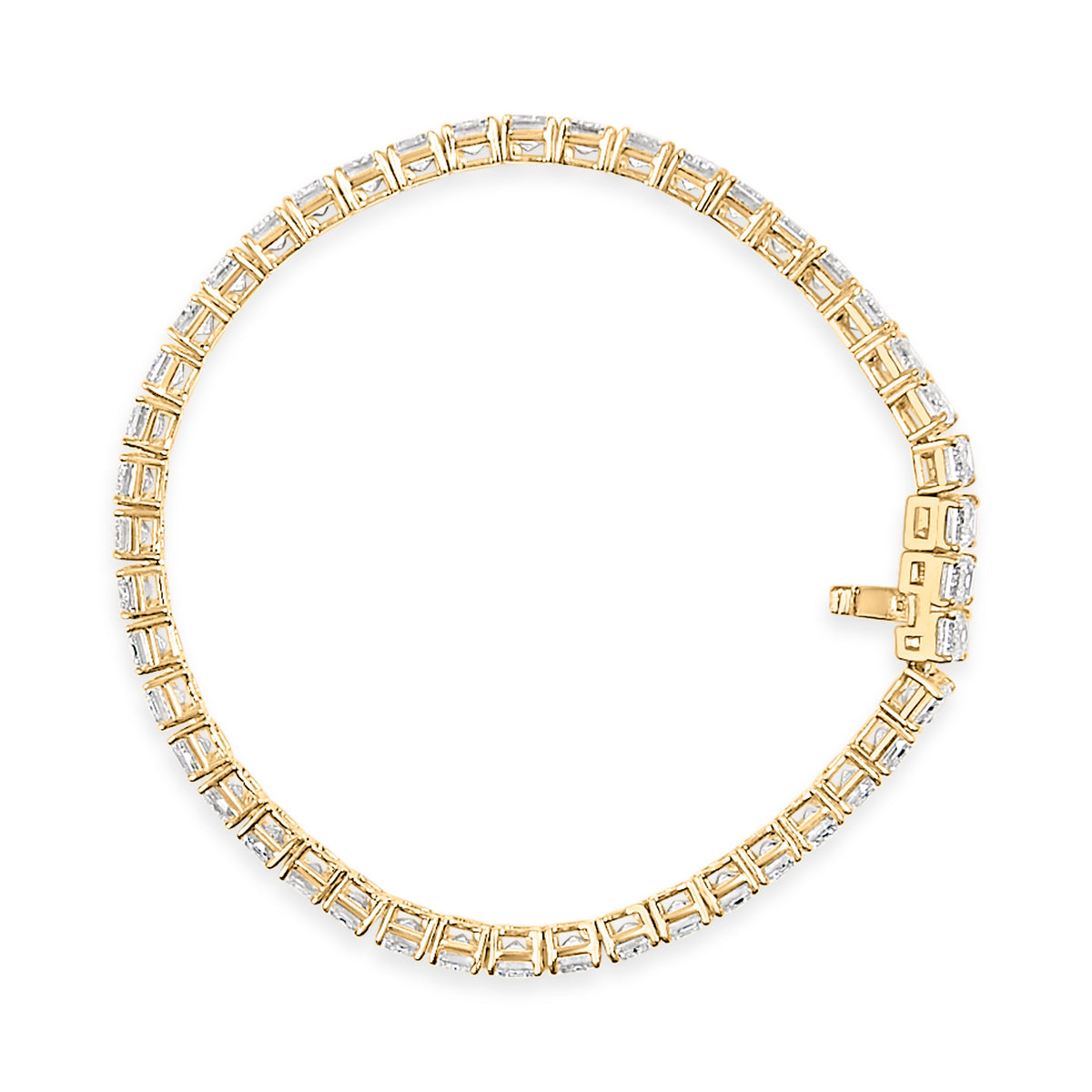 IGI Certified 14K Yellow Gold 18 1/2 Cttw Emerald Cut Lab Grown Diamond Tennis Bracelet