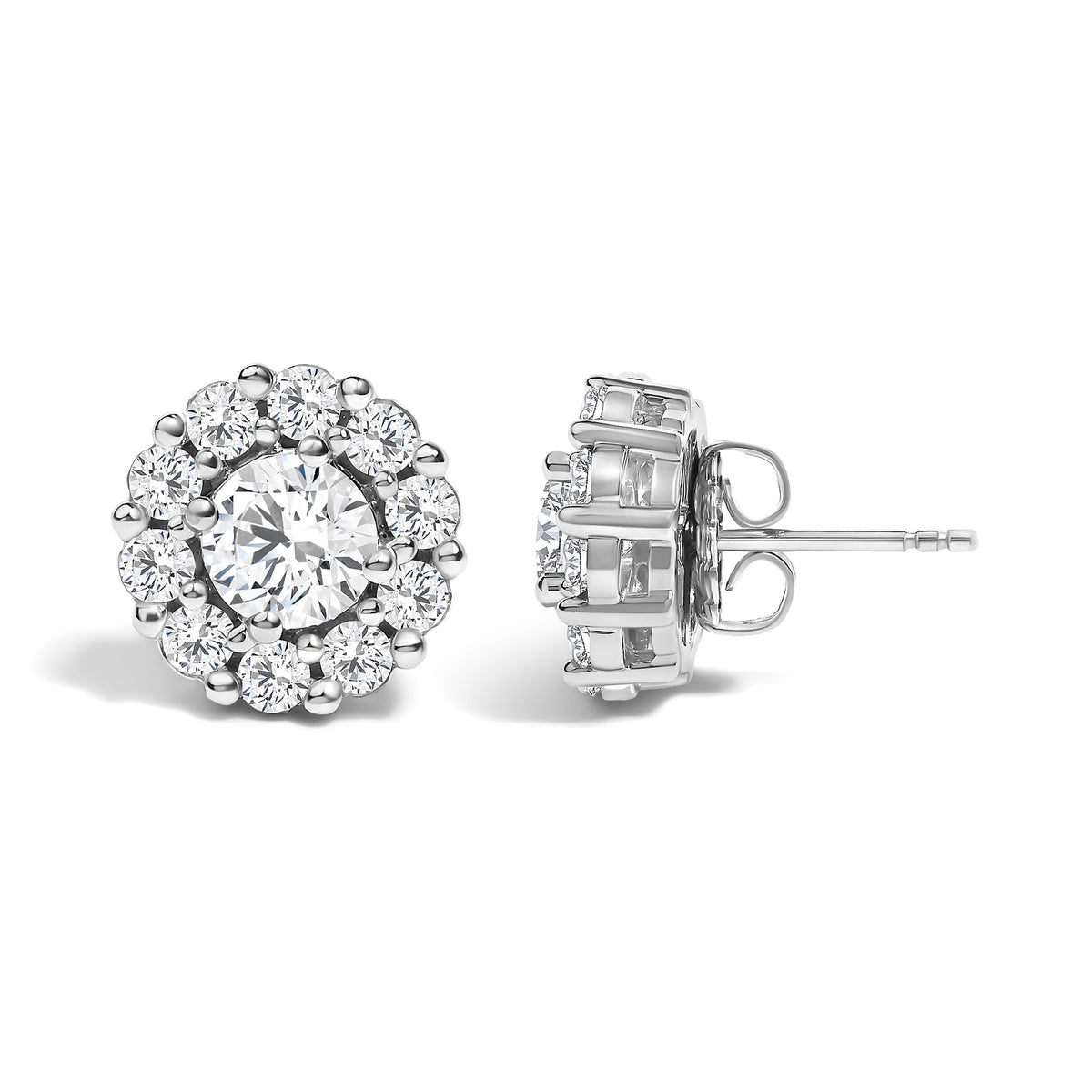 10K White Gold 3.0 Cttw Lab Grown Diamond Halo Stud Earrings