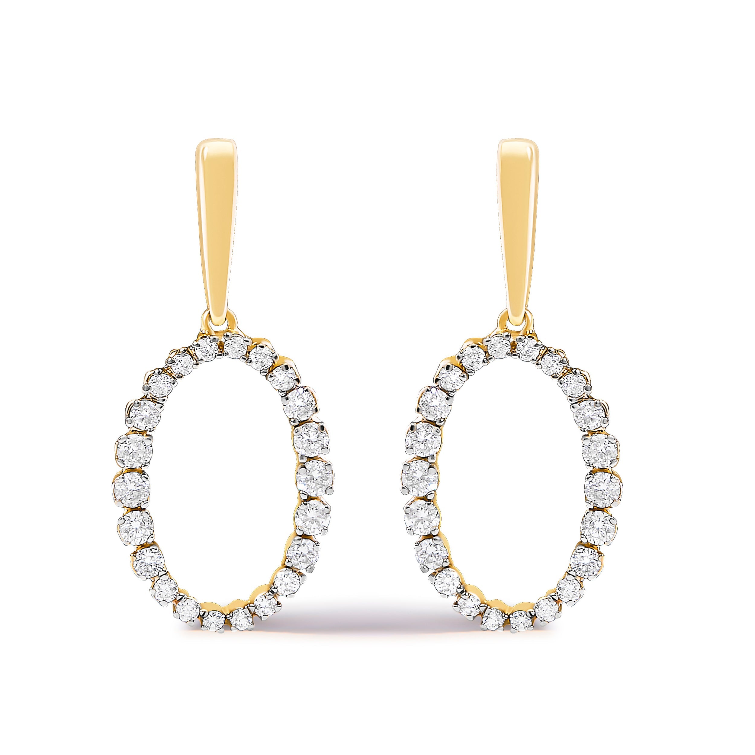 14K Yellow Gold Graduating 1/2 Cttw Diamond Oval Dangle Earrings