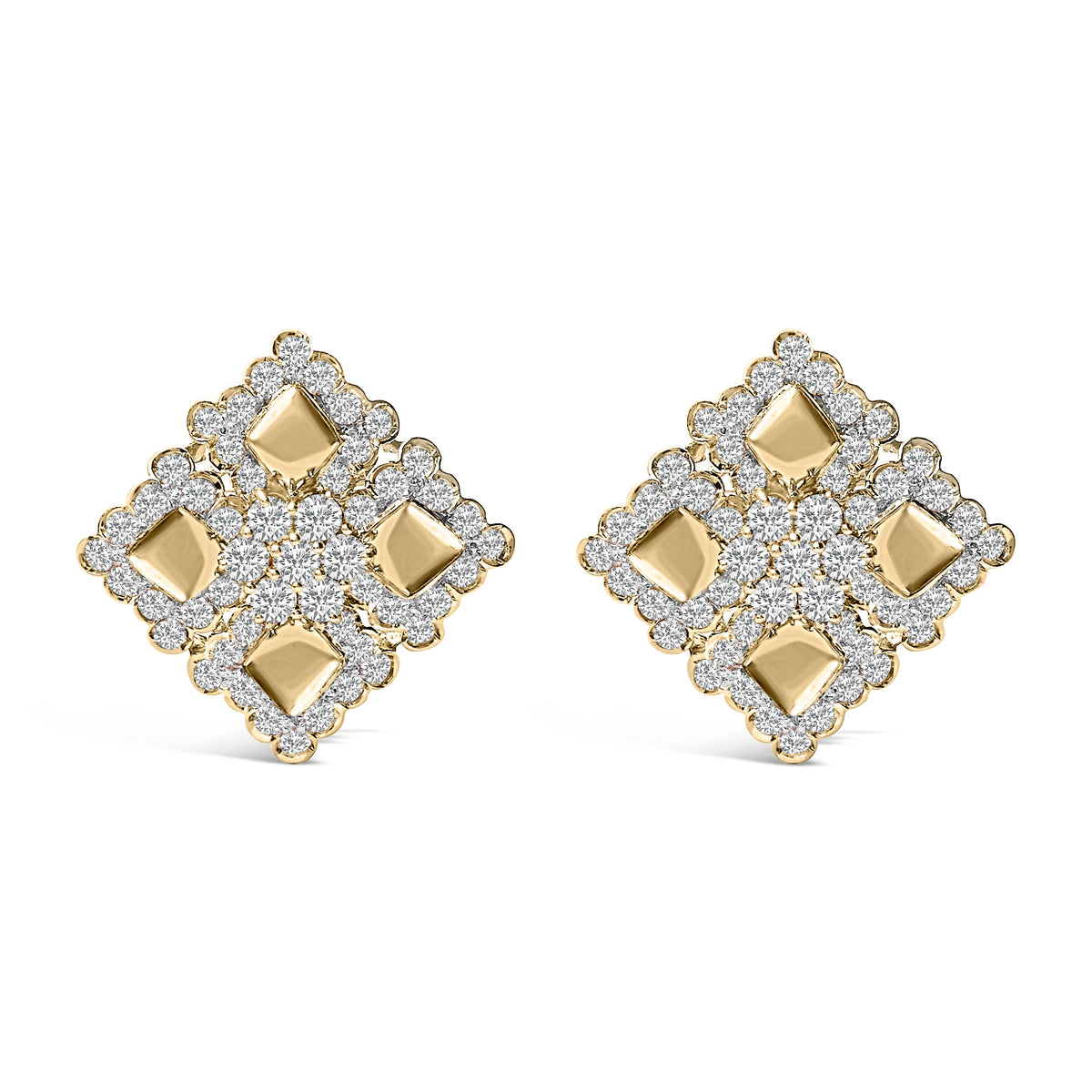 18K Yellow Gold Diamond 5 1/5 Cttw Geometric Cluster Stud Earrings