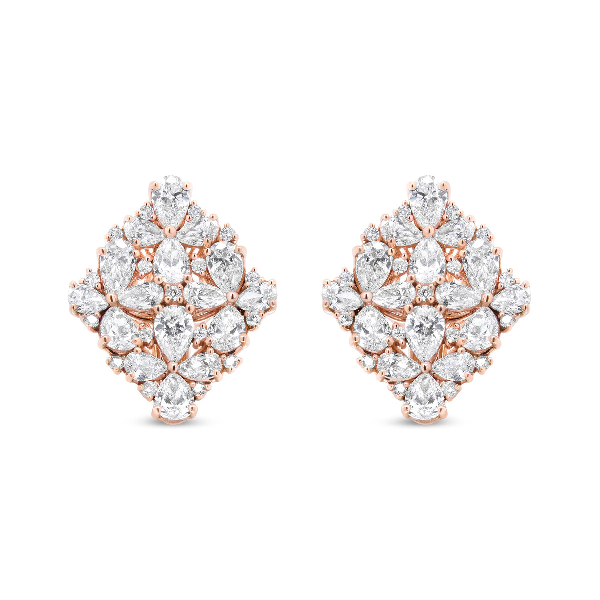 18K Rose Gold 8 1/3 Cttw Pear and Round Diamond Floral Cluster Omega Earrings (F-G Color, VS1-VS2 Clarity)