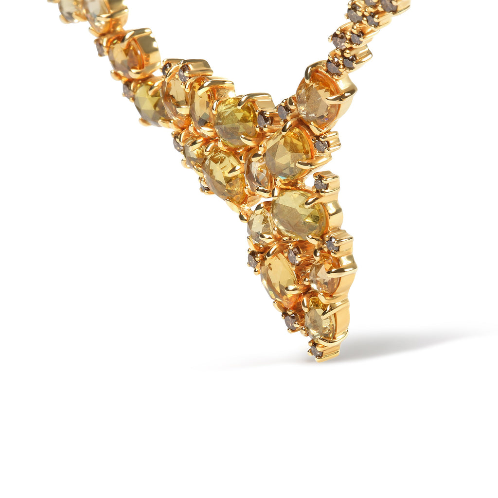 18K Yellow Gold 1/2 Cttw Brown Diamond and Multi-Size Oval Yellow Sapphire Cluster Cascade Station Necklace (Brown Color, SI1-SI2 Clarity) - Adjustable up to 14" to 16"
