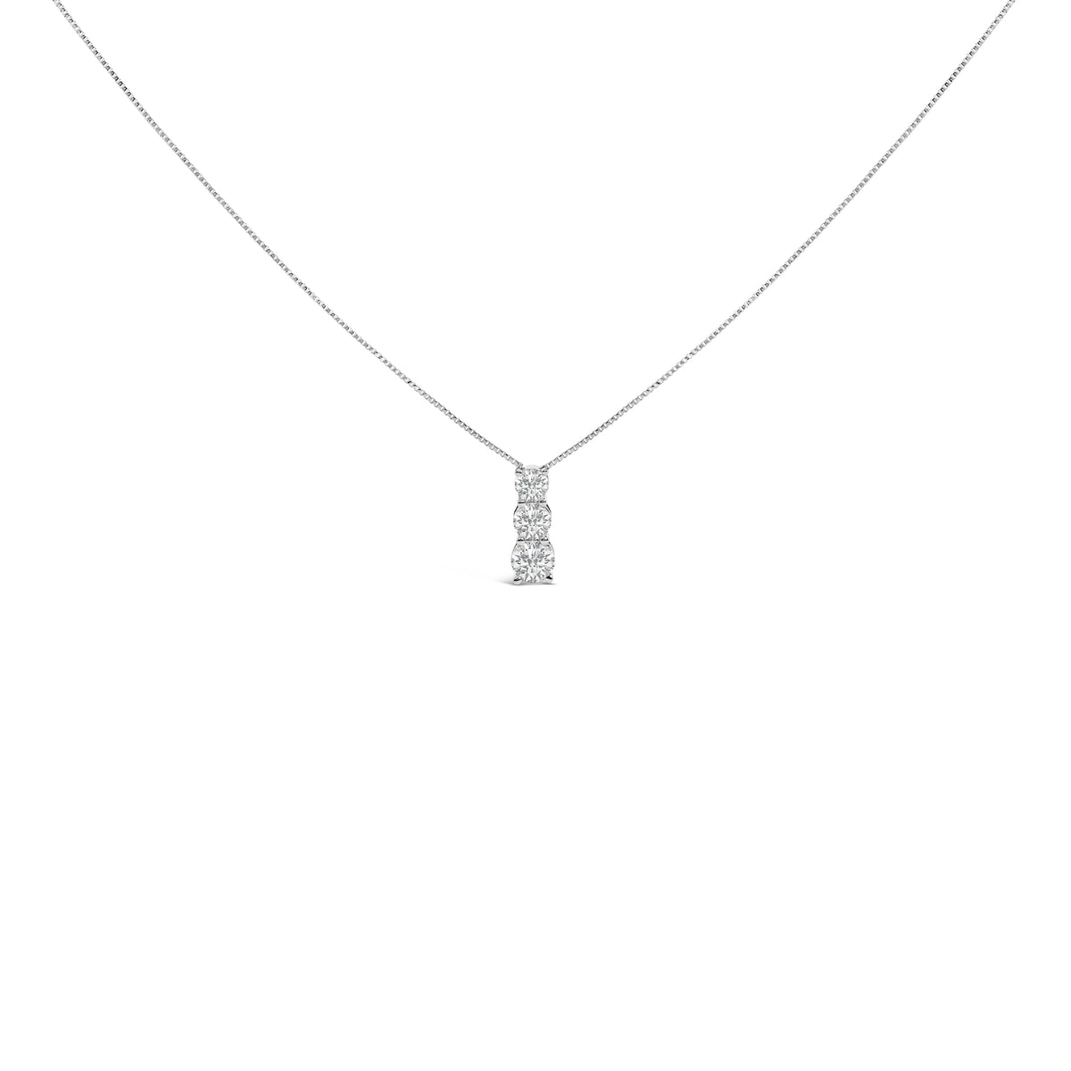 14K White Gold 1/2 Cttw Lab Grown Diamond Three Stone Pendant Necklace