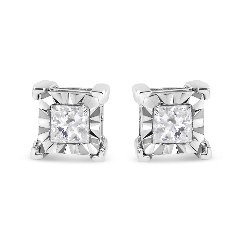 .925 Sterling Silver 1/2 Cttw Miracle Set Princess-cut Diamond Solitaire Stud Earrings (I-J Color, SI1-SI2 Clarity)