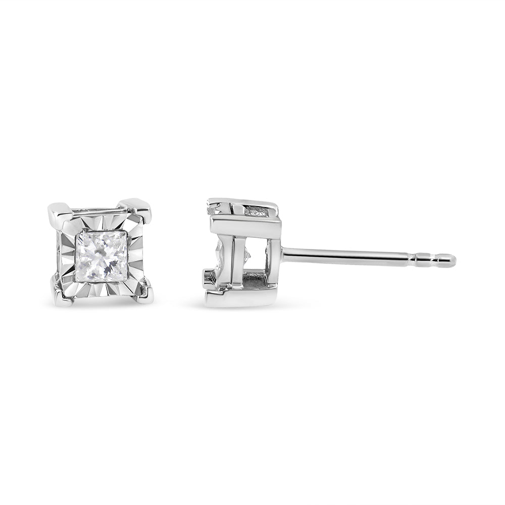 .925 Sterling Silver 1/2 Cttw Miracle Set Princess-cut Diamond Solitaire Stud Earrings (I-J Color, SI1-SI2 Clarity)
