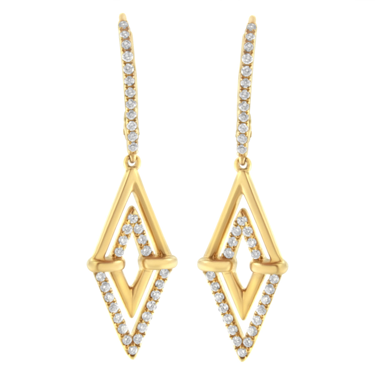 14K Yellow Gold 3/8 Cttw Double Triangle Drop and Dangle Diamond Earrings (G-H Color, SI1-SI2 Clarity)