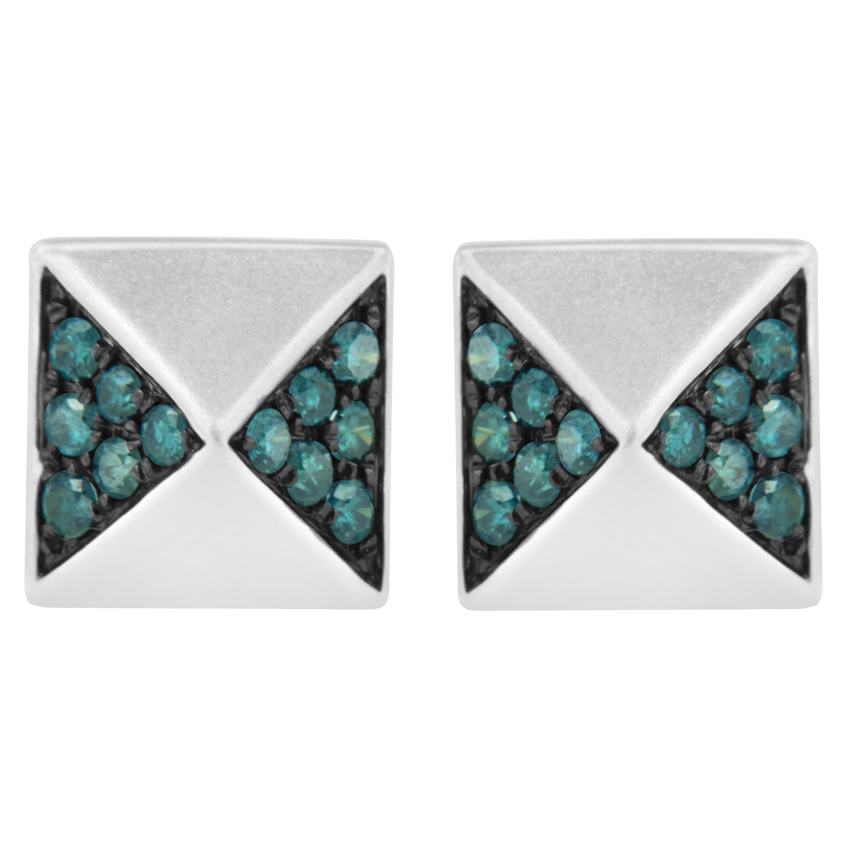 14K White Gold 1/4 Cttw Treated Blue Diamond Pyramid Stud Earring (Blue Color, SI1-SI2 Clarity)