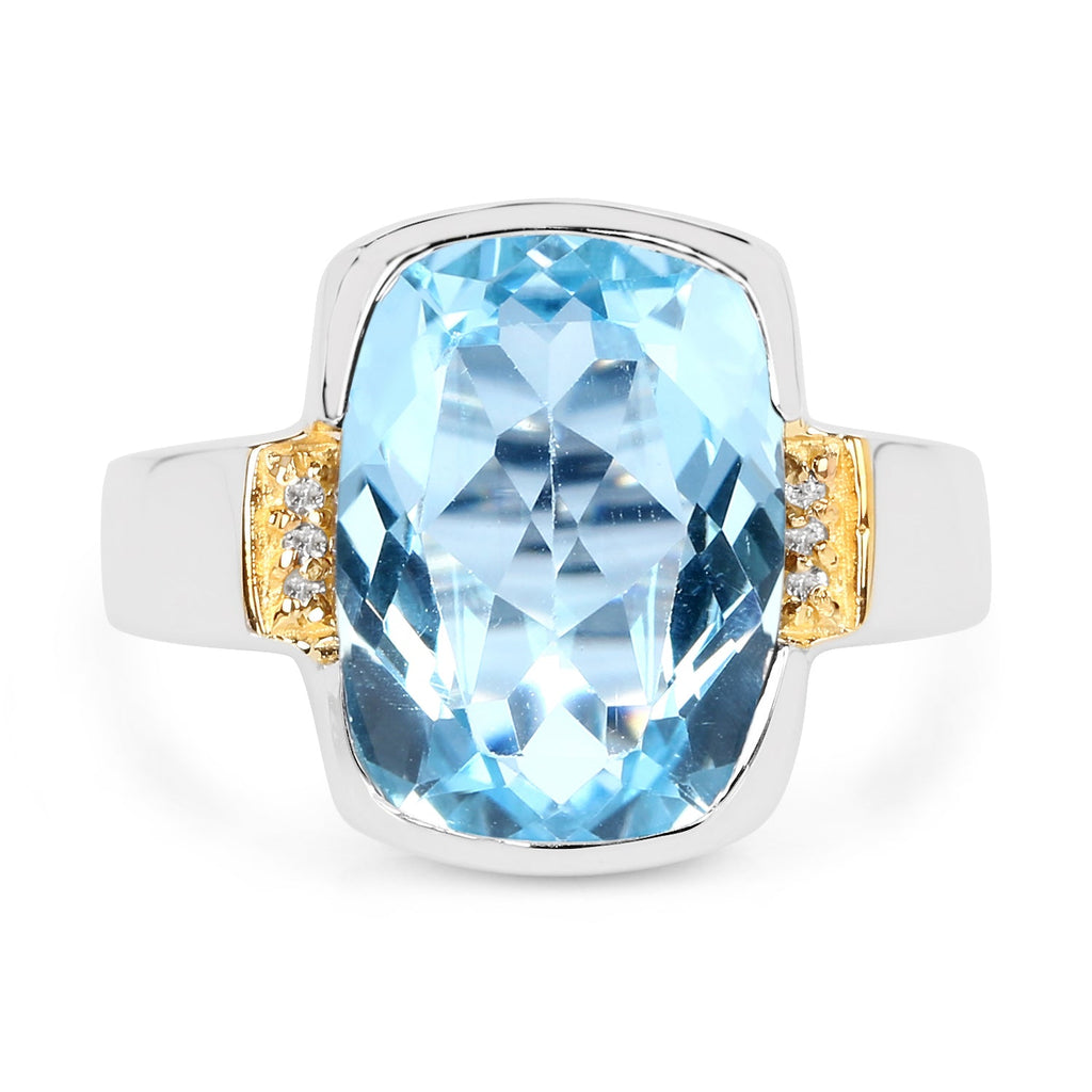 Two Tone Plated 6.93 Carat Genuine Blue Topaz & White Topaz .925 Sterling Silver Ring